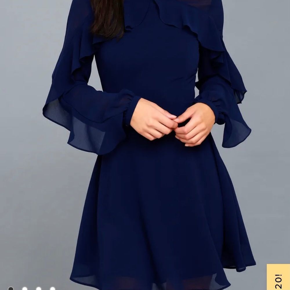Lulu’s Longtime Love Navy Blue Skater Ruffle Dress Size S